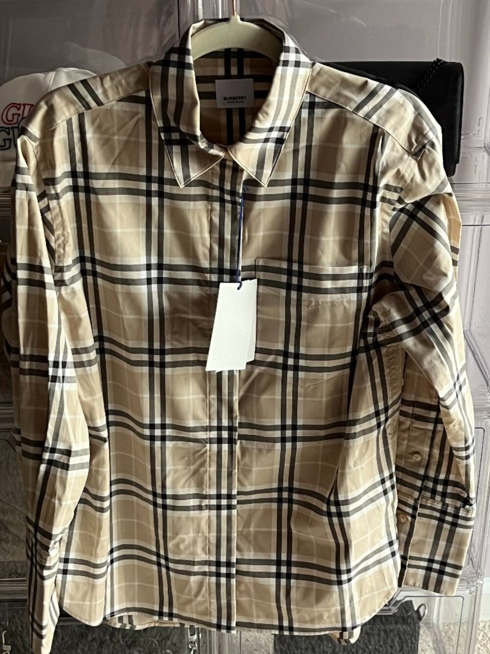 NWT Burberry "Ivery" Check Shirt in "Light Taupe IP CHK" Size 4